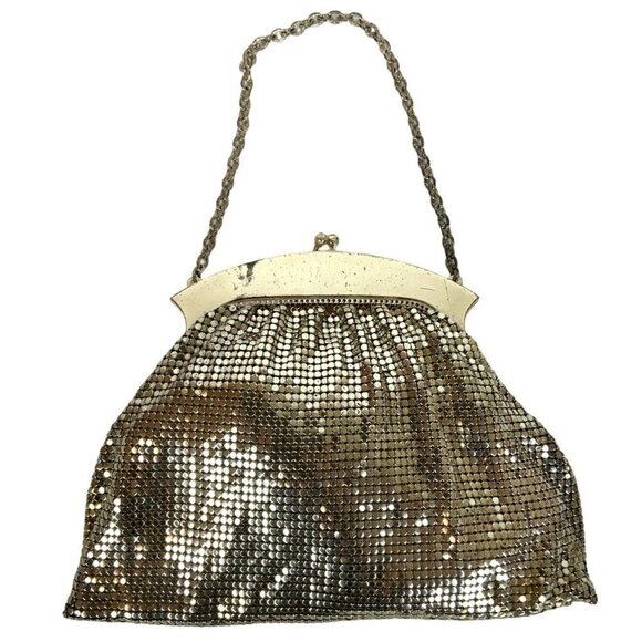 Whiting and Davis Mesh Evening Bag With Mirror Shiny Silver 2874 Vtg 50s USA - Picture 1 of 12